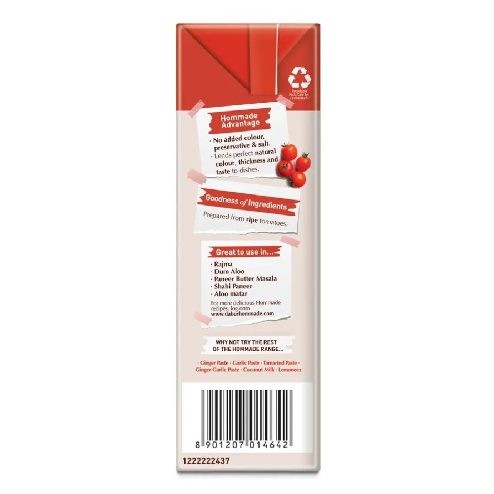 Dabur Hommade Tomato Puree - From 100percent Ripe Tomatoes, No Added Preservatives, 200 g-7.webp